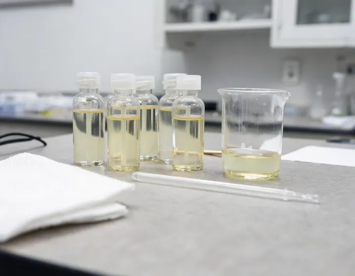 Cuticle Oil Sourcing on a cosmetics bench, illustration only