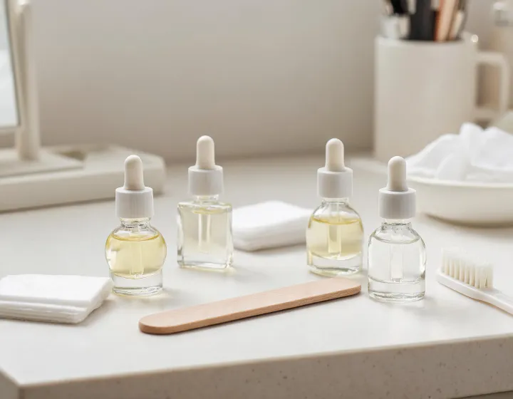 nail care cuticle oil on a cosmetics bench, illustration only